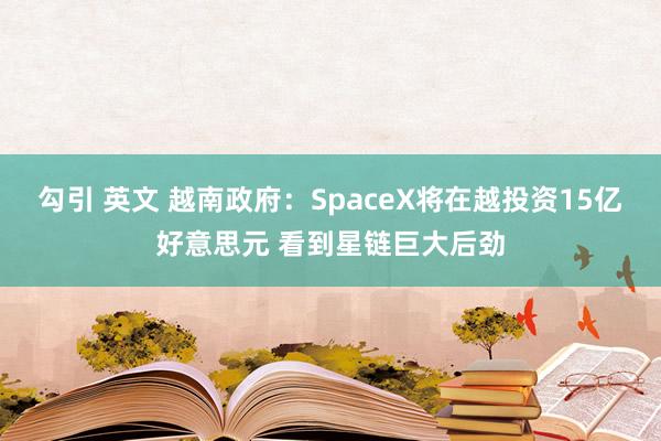 勾引 英文 越南政府：SpaceX将在越投资15亿好意思元 看到星链巨大后劲