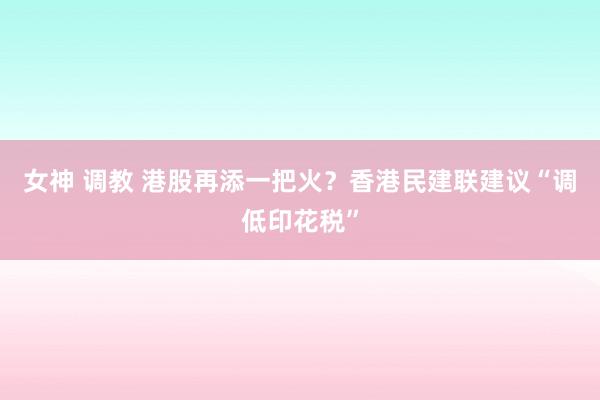 女神 调教 港股再添一把火？香港民建联建议“调低印花税”