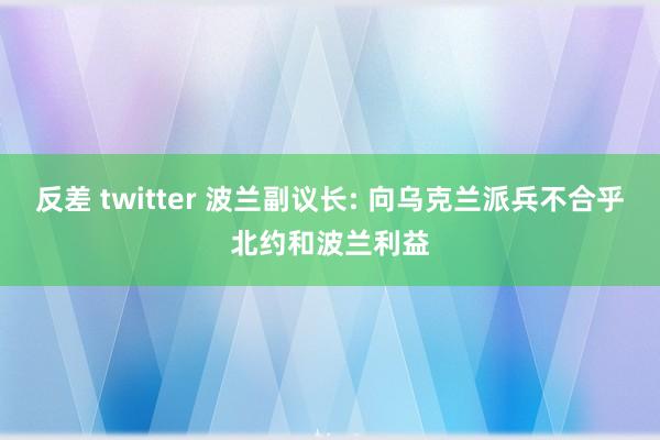 反差 twitter 波兰副议长: 向乌克兰派兵不合乎北约和波兰利益